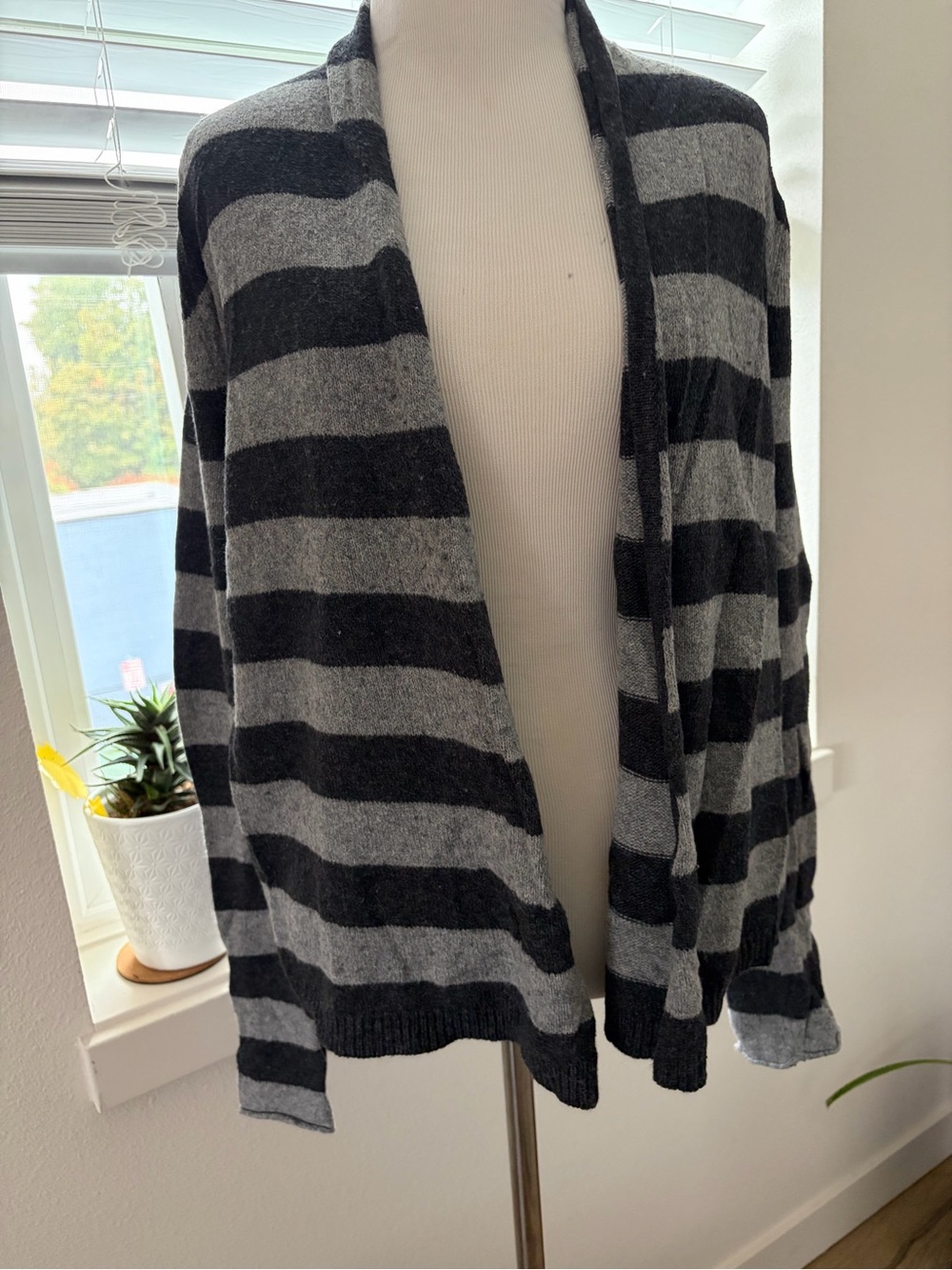 American Eagle Outfitters Charcoal and Gray Striped Open Cardigan